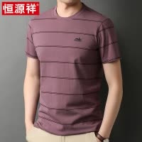 恒源祥短袖t恤男士夏季纯棉新款条纹半袖宽松上衣潮流圆领体桖衫