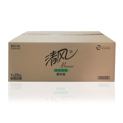 清风 擦手纸加厚200抽张20包抹手纸檫手纸洗手间卫生纸商用酒店厨房用纸B913A