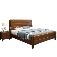 鑫星奈 胡桃色实木床单人床宿舍公寓床 1.2米床含1个床头柜