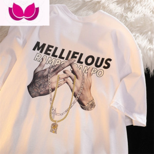 七斓美式嘻哈复古t恤短袖男ins潮牌高街宽松夏季情侣装体恤上衣服