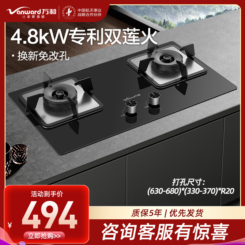 万和 一级能效 [蓝莲花]燃气灶4.8kW大火力玻璃嵌入式台式两用灶具 易清洁灶具JZY-B9L50(液化气)