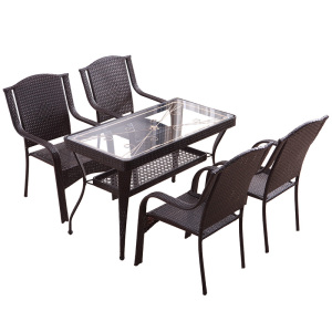 三能 办公家具藤椅四件套阳台桌椅小茶几休闲户外庭院室外桌椅现代简约靠背椅