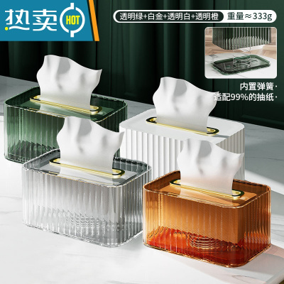 敬平轻奢桌面抽纸盒家用纸巾盒客厅纸抽餐巾收纳纸盒创意ins风高级感 4件套(透明绿+白金+透明白+透明橙)