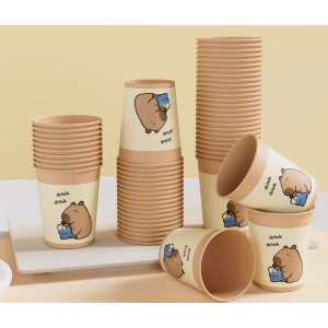 祥铁 一次性纸杯卡皮巴拉家用聚餐户外野营露营纸杯子商务聚会餐具纸杯 50只 包 卡皮巴拉200ml