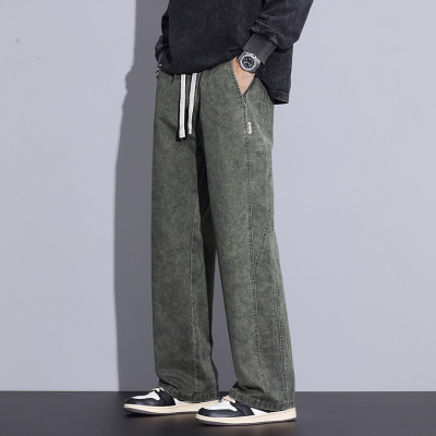 纯棉休闲裤子男士春秋新款潮牌美式运动宽松直筒阔腿工装长裤