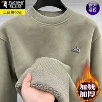 啄木鸟驼绒一体绒卫衣男士加绒加厚2025新款冬季圆领奥粒绒打底衫