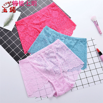 锦铭七玥性感女士内裤 高腰蕾丝镂空透明大版肥胖妈妈三角内裤女