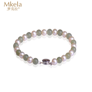 梦克拉Mkela 925银和田玉珍珠手链 韵味 和田玉碧玉珍珠手串女款 近圆 淡水珍珠 手链 珍珠 送朋友 和田玉珍珠手链