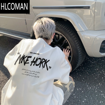HLCOMAN美式潮牌白色短袖男士t恤夏季宽松大码上衣服青少年半袖