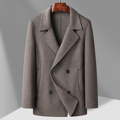 短款双排扣双面呢羊毛大衣男士秋冬新款青年毛呢外套