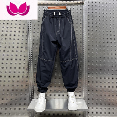 七斓2022夏季薄款冰丝速干休闲裤男大码宽松哈伦裤胖子九分裤潮牌痞帅