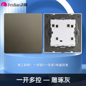 飞雕(FEIDIAO)开关插座86型家用暗装 超大面板钢支架 雕琢系列电源墙壁开关面板 雕琢灰一开多控