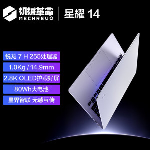 机械革命(MECHREVO)星耀14 14英寸轻薄办公游戏笔记本电脑(R7 H 255 16G 1T 2.8K OLED 120Hz 钛银)