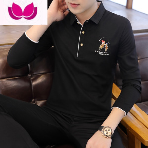 七斓2023秋季新款长袖polo衫男士韩版潮流翻领t恤男青年休闲棉打底衫