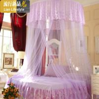 吊顶蚊帐免安装圆顶蚊帐公主蕾丝落地床幔欧式圆床大床帐子1.5米 三维工匠