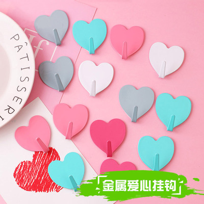 麦瑟夫免打孔不锈钢彩色爱心挂钩厨房粘钩卧室挂钩收纳挂钩-5个装彩色