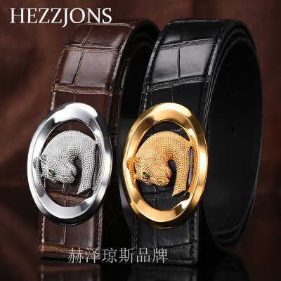 赫泽琼斯HEZZJONS正品皮带进口意大利牛皮腰带青年商务休闲裤腰带男神潮流简约捷豹扣皮带