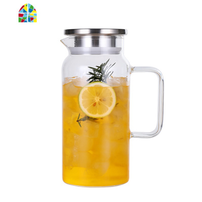 玻璃凉水壶可高温烧水壶大容量直身扎壶加厚可加热北欧创意套装 FENGHOU 竹木盖1500ml一壶四杯收藏送壶刷