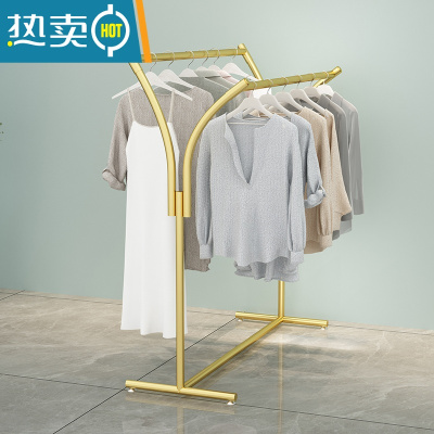 敬平晾衣架落地阳台双排简易卧室内挂衣架折叠凉晒器单杆可移动带轮 金色长80高150晾衣杆