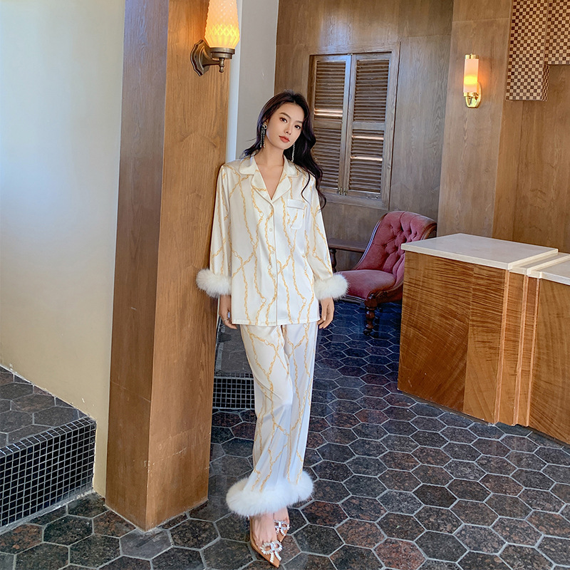 Ceba轻奢睡衣女春夏羽毛拼接感1PEP14