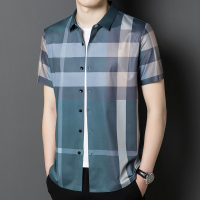 2025夏季男士短袖衬衫高端宽松商务休闲中青年免烫无痕条纹衬衣