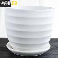 三维工匠大号特大号花盆陶瓷带托盘绿萝吊兰绿植简约家用多肉花盆 S1亚光白-TX-1单个特大 20-22c花盆容器