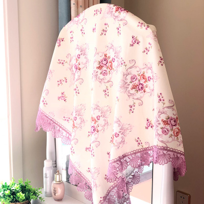 蕾丝布艺卧室梳妆台大镜子盖布欧式镜面遮挡布现代简约米魁防尘罩盖巾王妃花园紫色梳妆台镜子布（110*110cm）