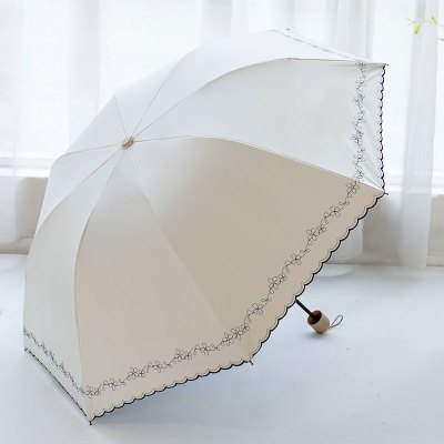 全自动遮阳晴雨伞森系复古简约太阳伞女防晒小巧米魁便携两用经典手动款—米白