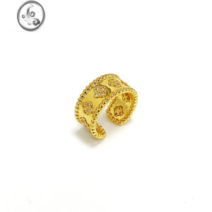 JiMiAUGUREY四叶花宽版镶钻轻奢大气两色开口戒指珠边精致百搭复古