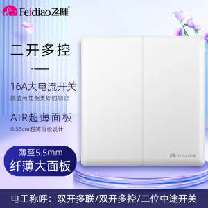 飞雕(FEIDIAO)开关插座86型家用商用 超大面板钢支架格韵系列电源墙壁开关面板 格韵优雅白二位多控开关