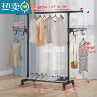 敬平简易晾衣架落地折叠卧室伸缩晾衣杆室内挂衣架阳台晒衣服架子家用 [加粗单杆]可伸缩+2挂+滑轮