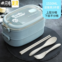 三维工匠饭盒可爱少女心上班族微波炉加热便当盒学生简约分格双层餐盒 双层北欧蓝