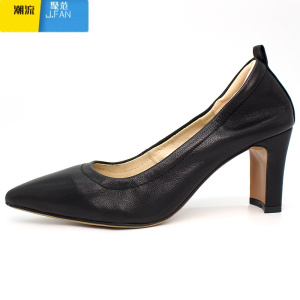 聚范新款职业软皮高跟鞋女不磨脚粗跟工作鞋不累脚舒适尖头皮单鞋女