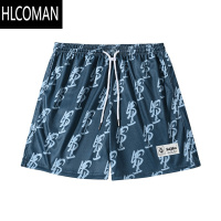 HLCOMAN美式网眼透气四分短裤满印logo休闲宽松健身跑步潮牌男