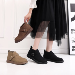 秋冬真皮复古女靴西部牛仔靴圆头软底防滑复古真皮圆头女靴