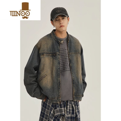 YANXU美式复古水洗做旧牛仔外套男女装潮牌痞帅宽松情侣款夹克上衣