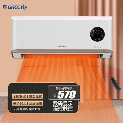 格力(GREE) 暖风机取暖器家用2200W功率 壁挂式居浴级防水浴室电暖气速热防烫取暖炉热风机NFBC-X7022B
