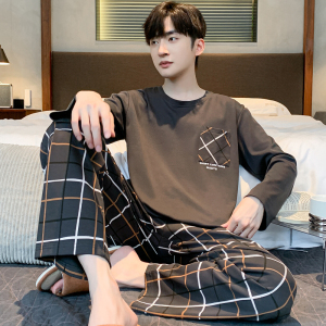 啄木鸟男士睡衣春秋季2025新款纯棉长袖长裤大码休闲家居服秋冬款