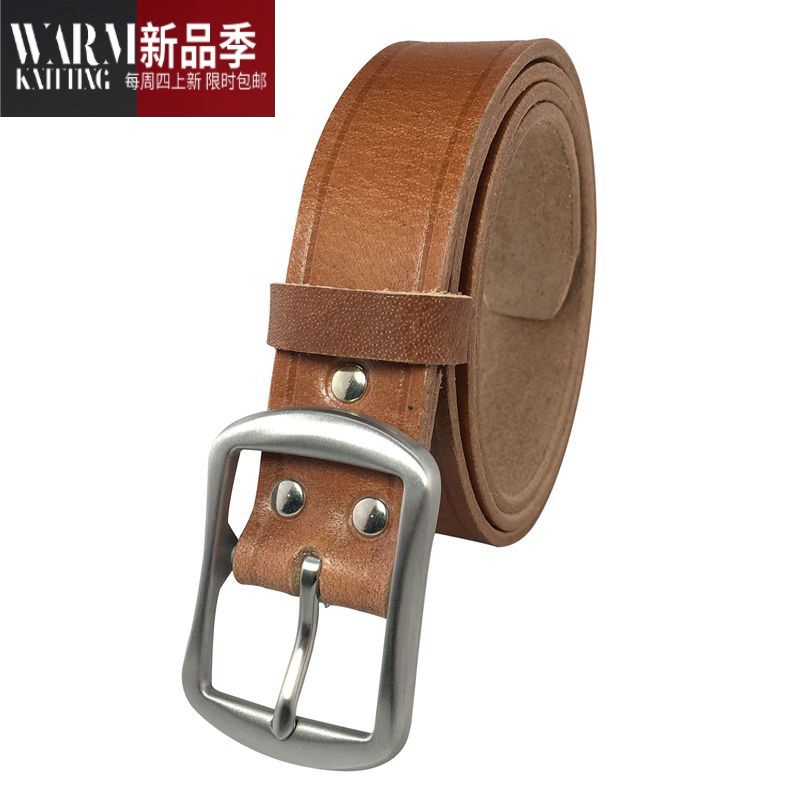 shanchao男士不锈钢针扣皮带纯头层老式电工腰带手工定制中老年裤带男