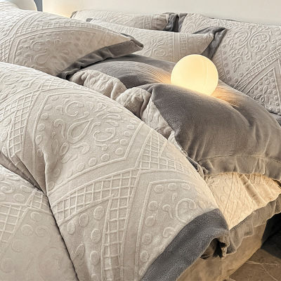 轻奢牛奶绒床上四件套2026新款冬季加厚珊瑚绒床单被套宿舍三件套