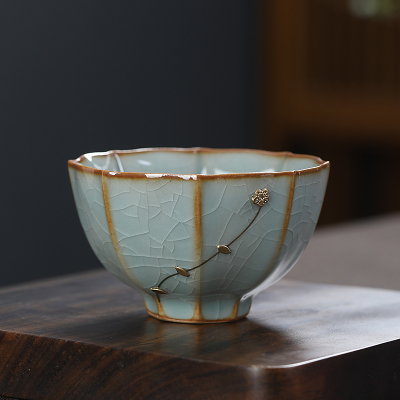 MULTIPOTENT茶杯天青哥窑镶银自在主人杯个人品茗杯