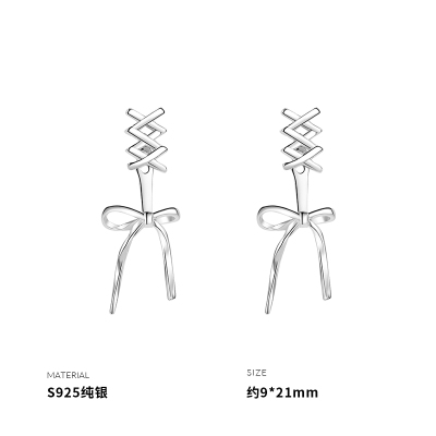 925纯银系带蝴蝶结耳钉女耳环耳饰简约小众设计2025年新款送女朋友老婆情人节七夕生日礼物
