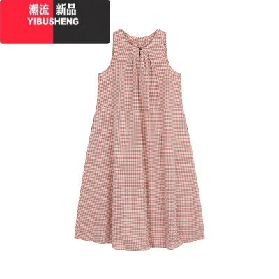 YIBUSHENG法式甜美风格子背心连衣裙女季宽松减龄A字裙中长裙子