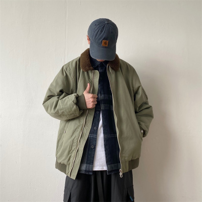 NEWLAKE冬季飞行员工装棉衣日系复古羔绒立领休闲棉袄街头潮男加厚外套棉衣