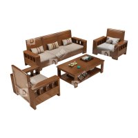 居将 JJ4031210 实木沙发茶几组合简约冬夏两用客厅沙发 1+1+3+茶几