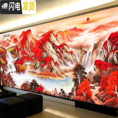 三维工匠棉十字绣2019新款绣线绣鸿运当头客厅大幅山水画2米5满绣 满绣[靓丽丝线4股]200x75CM