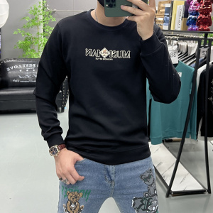 男装秋冬季新款加绒圆领印花字母卫衣修身潮流时尚长袖青年打底衫