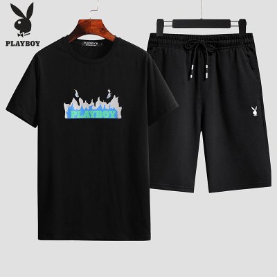 花花公子夏季套装男士韩版潮流2021新款短袖短裤一套搭配男装