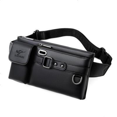 袋鼠男士真皮腰包多功能单肩包男斜挎包运动胸包耐磨休闲腰包