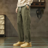 2026 春夏军绿工装裤男 抽绳锥形长裤 多口袋拼接舒适 日系通勤裤